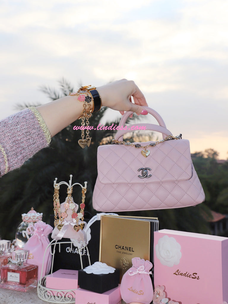 Chanel Style Tweed Camellia Keychain/Bag Charm